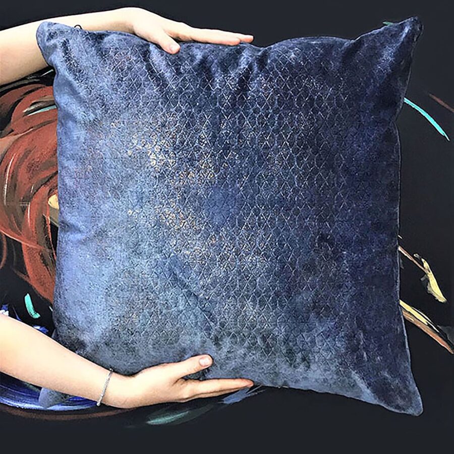 DEPLUSBELLE housse de coussin tissus bleu nuit bronzé geometrique 45x45 cm, possibilité sur mesure - Decadence!