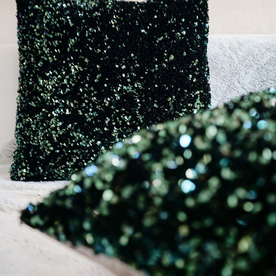 DEPLUSBELLE housse de coussin verte noire avec sequins pour Noël glitter pailletté 40x40 cm!